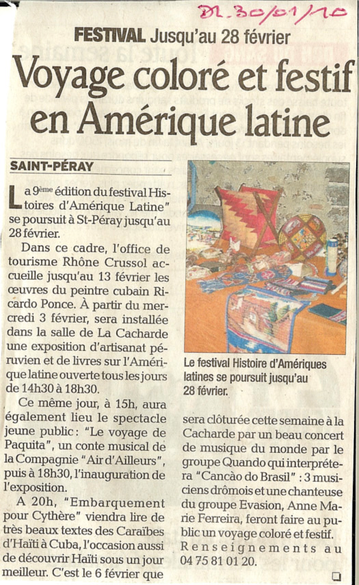 8 eme dition semaine "Histoires d'Amrique latine" de Saint-Pray en ardche avec l'association Ayllu et Partage sans Frontires - la presse - article 08