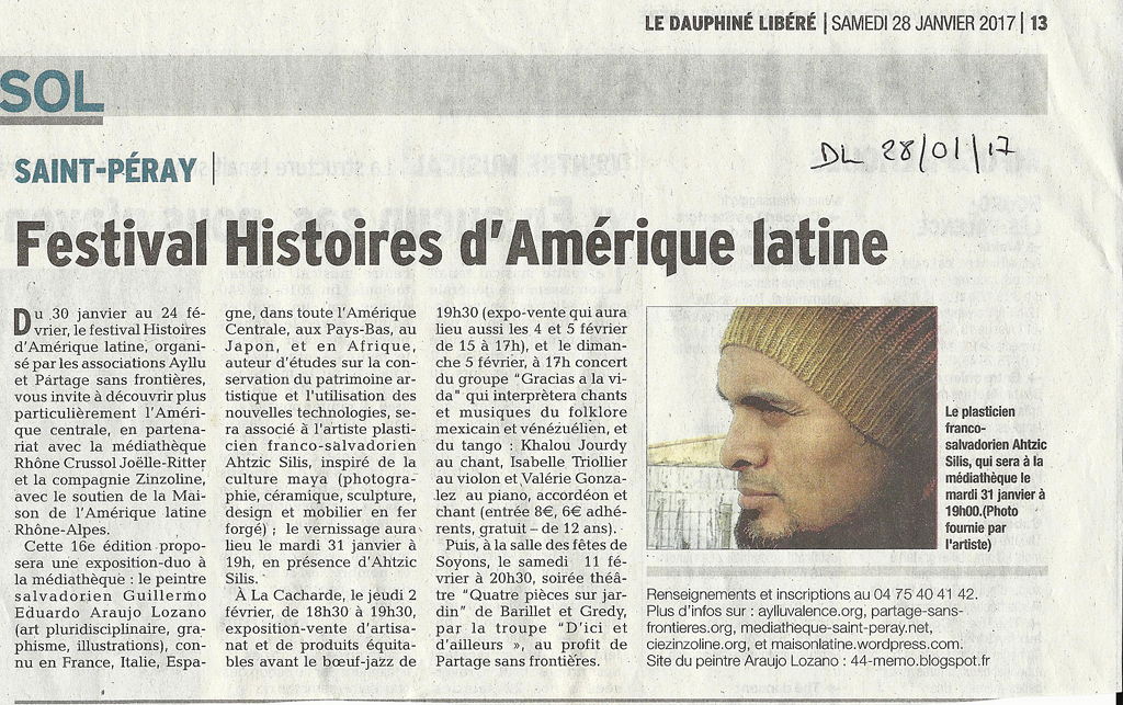 16 eme dition semaine "Histoires d'Amrique latine" de Saint-Pray en ardche avec l'association Ayllu et Partage sans Frontires - la presse - article du Dauphin libr